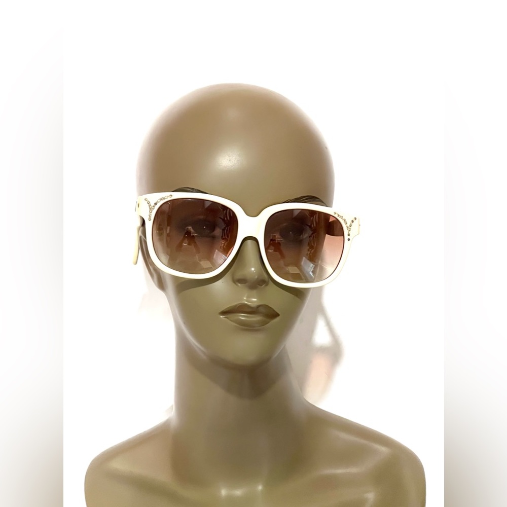 Vintage Emmanuel Khanh B. Robinson Paris Cream Ivory Rhinestone Large Sunglasses